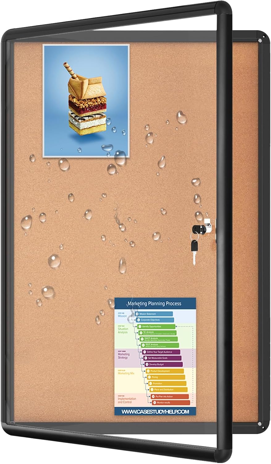 Bulletin Board Cork - Enclosed Bulletin Board 36x24 with Lockable