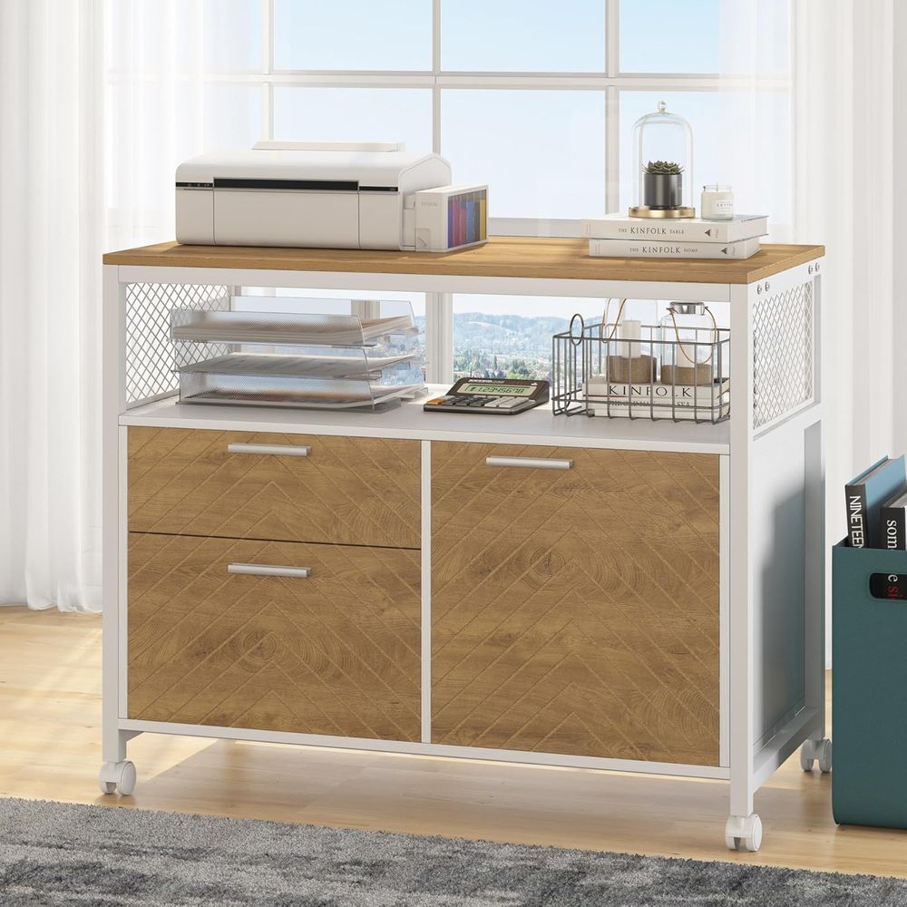 File Cabinet Lateral - Light Walnut Modern Lockable Lateral File