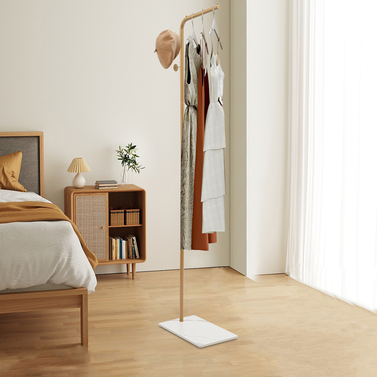 Coat Rack Standing - 170cm L-shape Coat Rack Hat Bag