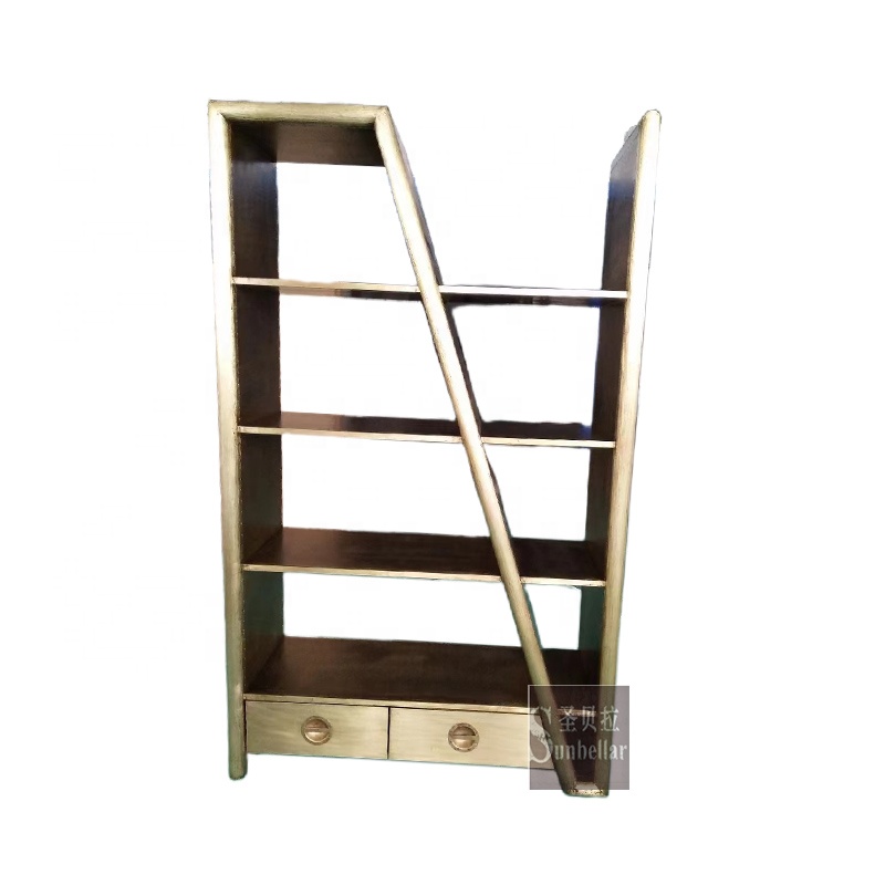 Office Furniture Loft - Antique Brass Steel Metal Bookshelf Home
