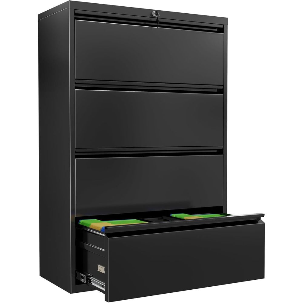 File Cabinet Lateral - Sturdy Black Metal Lateral File Cabinet