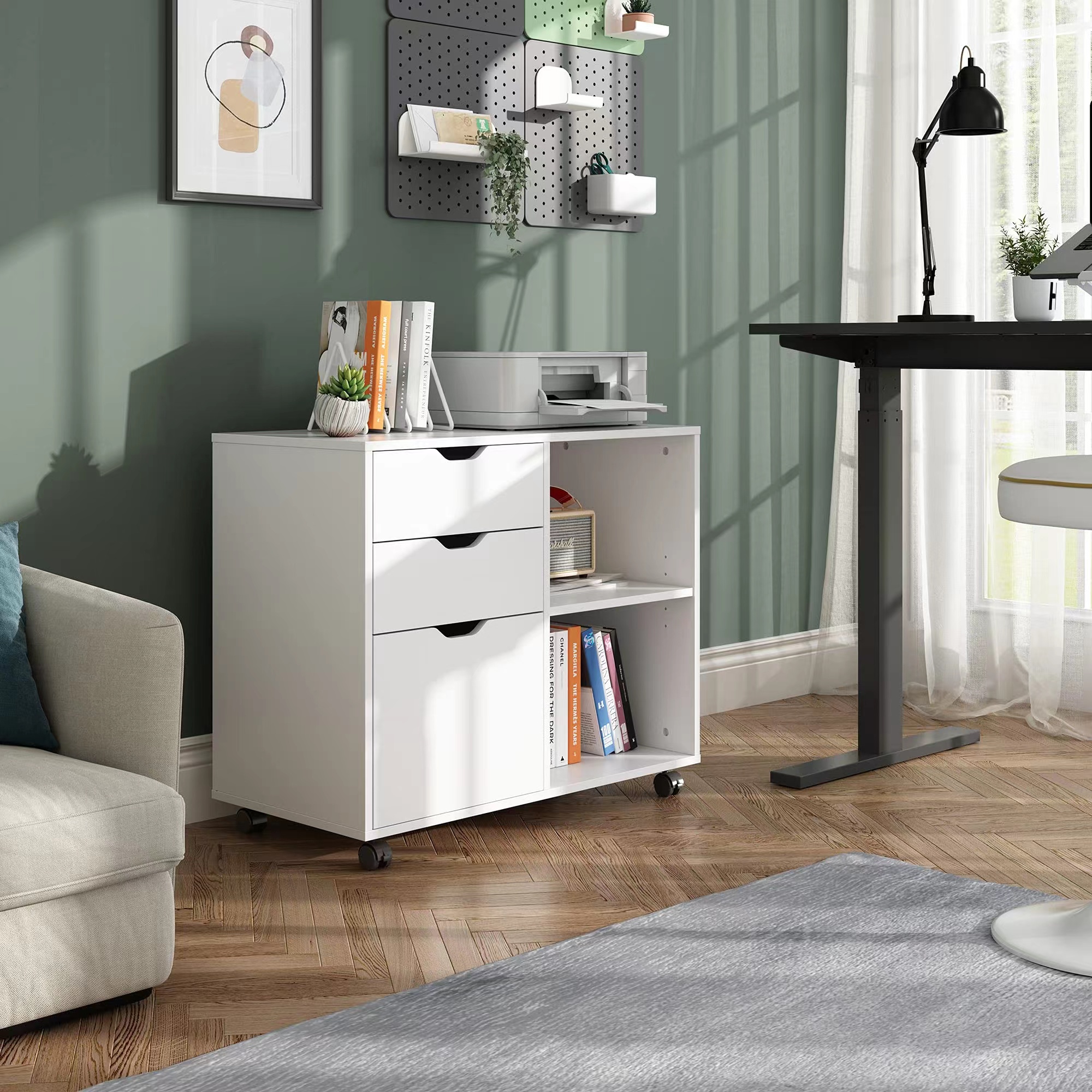 File Cabinet Lateral - 3-Drawer Wood File Cabinet, Mobile Lateral