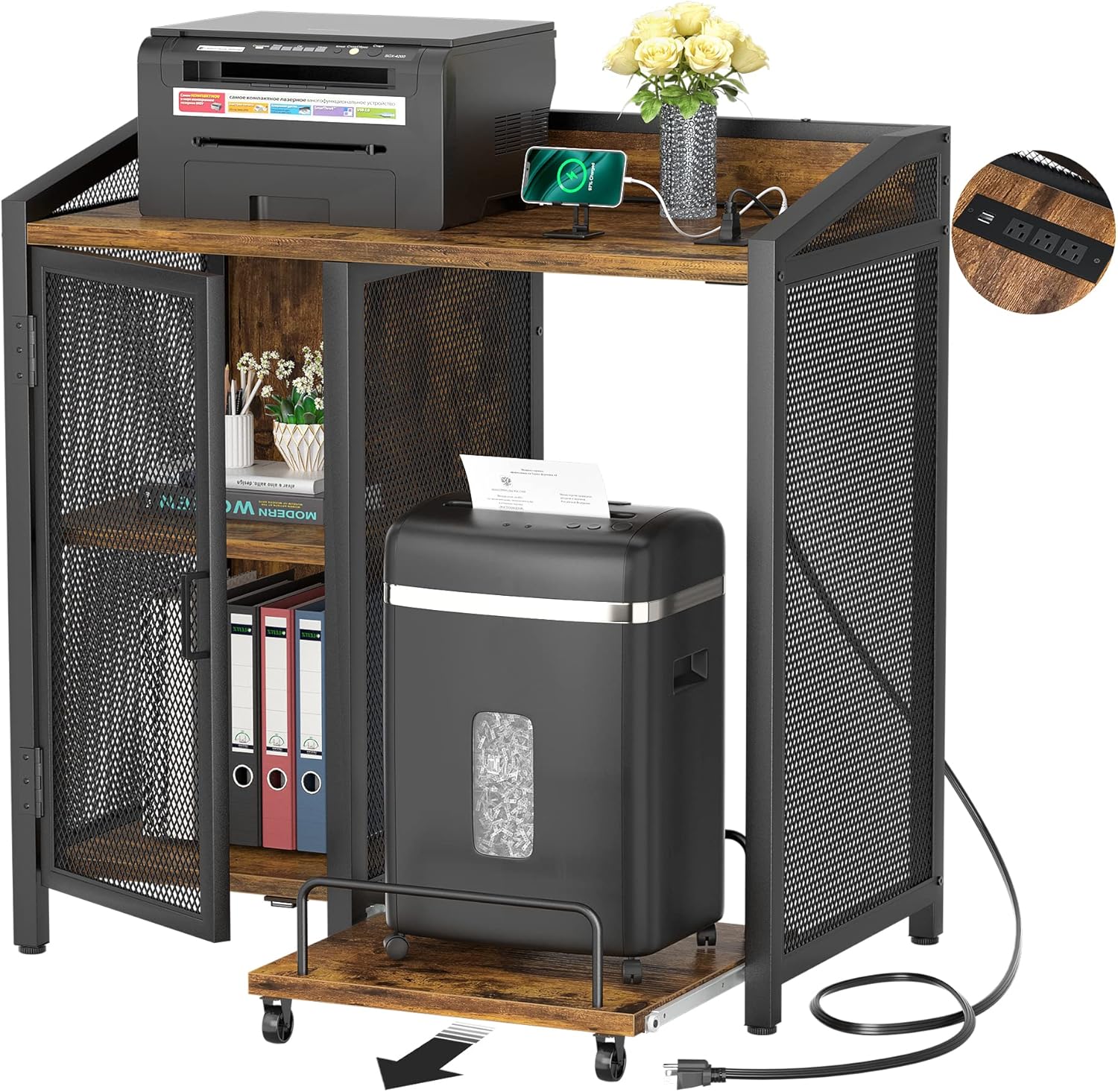 File Cabinet Lateral - 3-Tier Lateral File Cabinet with USB