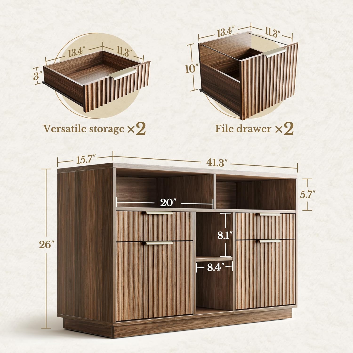 4 Drawer File Cabinet, Fluted  - File Cabinet Lateral のレビューと価格