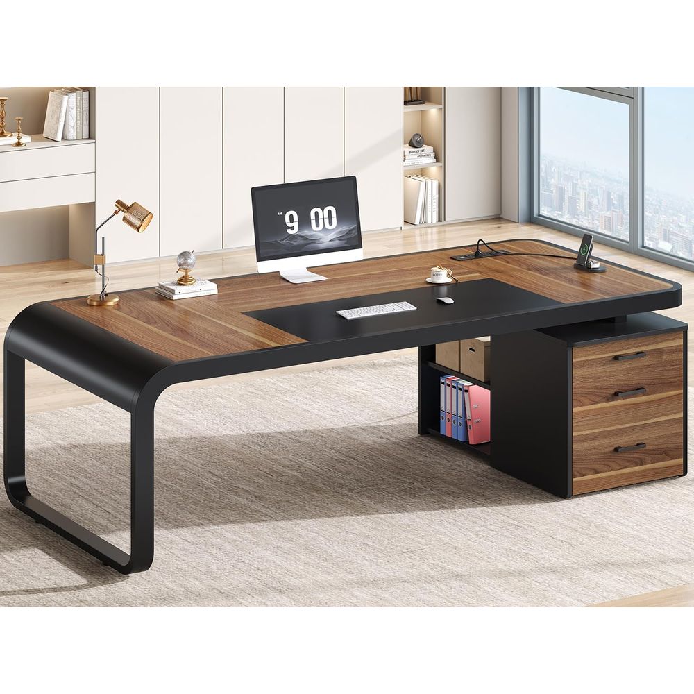Large Walnut Executive Desk wi - File Cabinet Lateral のレビューと価格