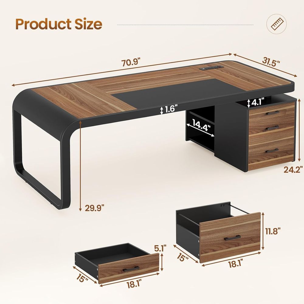 Large Walnut Executive Desk wi - File Cabinet Lateral のレビューと価格