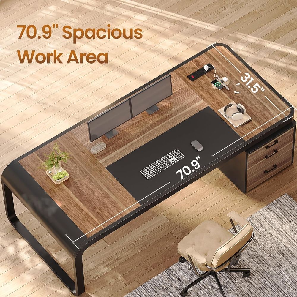 Large Walnut Executive Desk wi - File Cabinet Lateral のレビューと価格