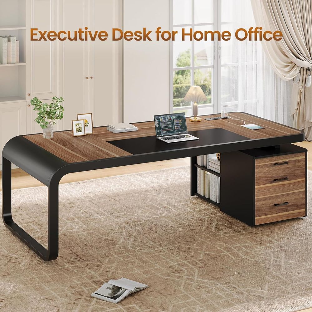 Large Walnut Executive Desk wi - File Cabinet Lateral のレビューと価格