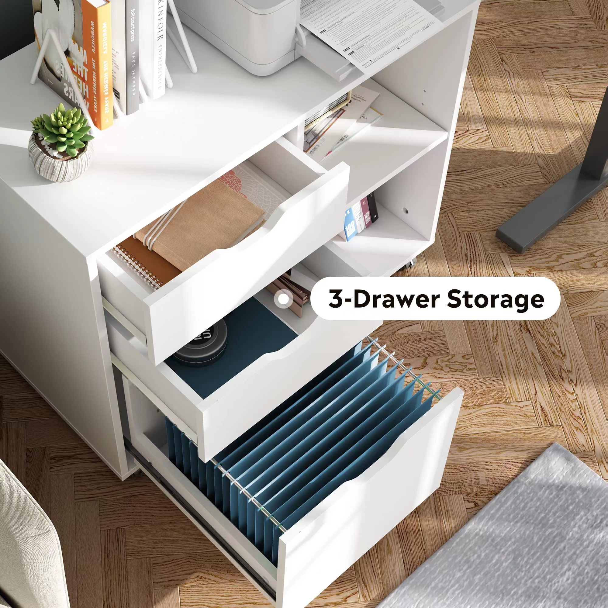 3-Drawer Wood File Cabinet, Mo - File Cabinet Lateral のレビューと価格